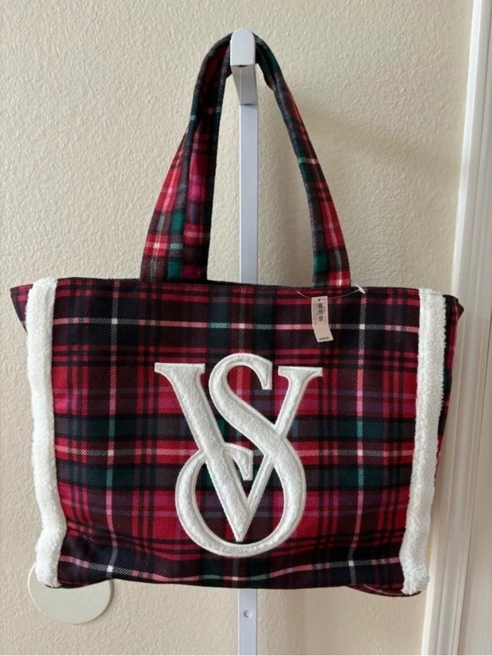 Victoria’s Secret Limited Edition Plaid Holiday Tote with Fleece Trim